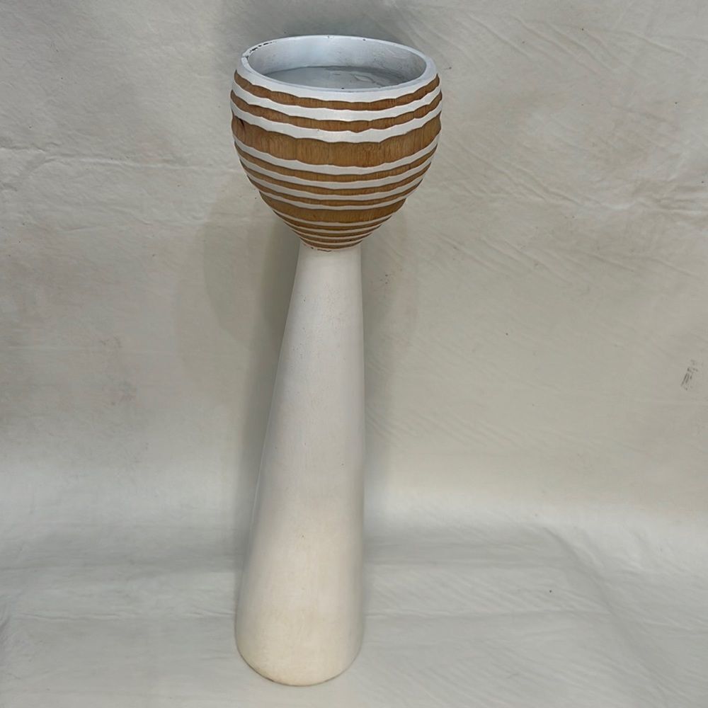 Pillar Candle Holder Handcrafted Wood White Brown 15 In Tall 3 1/2 In Round